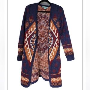 Flying Tomato Open Front Long Cardigan Sz S Southwest Design